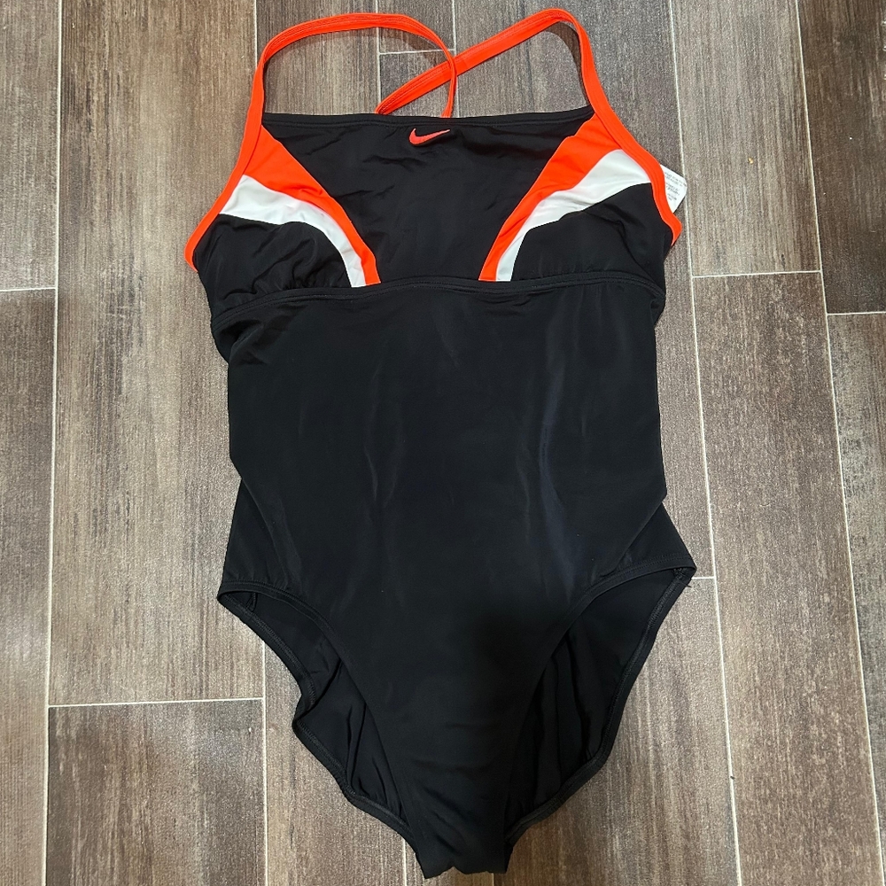 Nike Women's Black and Orange Swimsuit